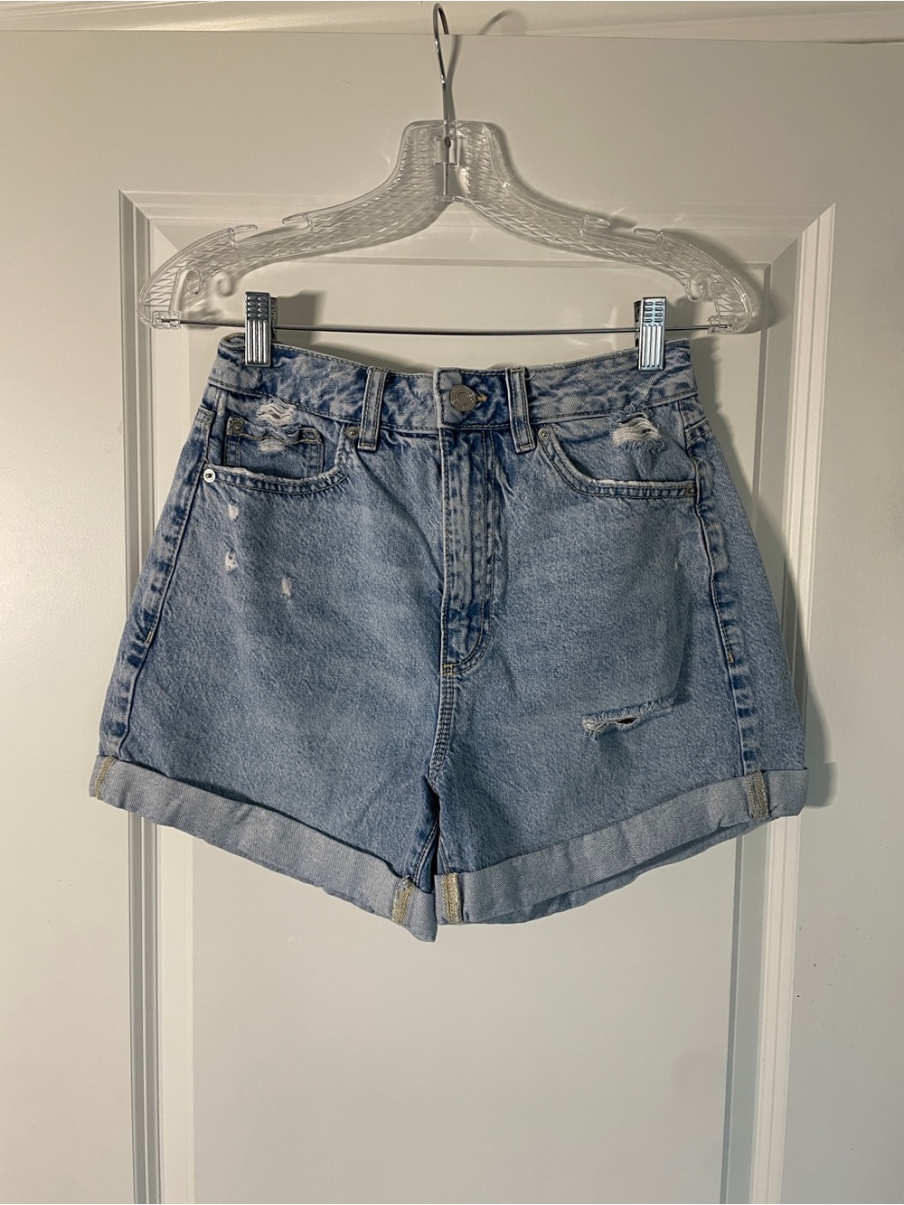 Garage Light Wash Distressed Mom Jean Shorts